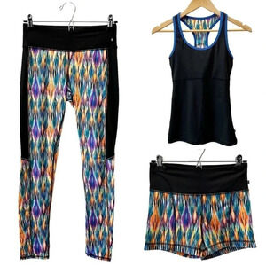 La Vie En Rose 3PC Active Leggings Shorts Tank Top Gym Workout Set Black XS/S